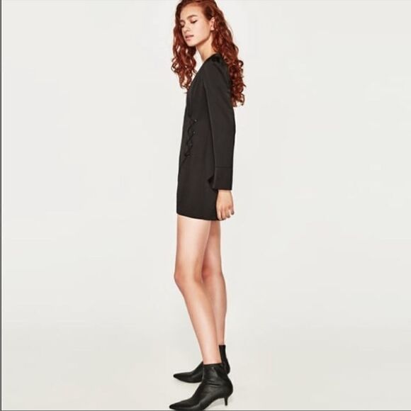 Zara Satin Effect Lace Up Wrap Asymmetrical Dress - Picture 5 of 8